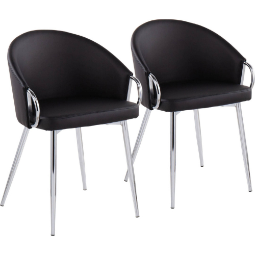 Claire Dining Accent Chair in Chrome & Black Leatherette (Set of 2)